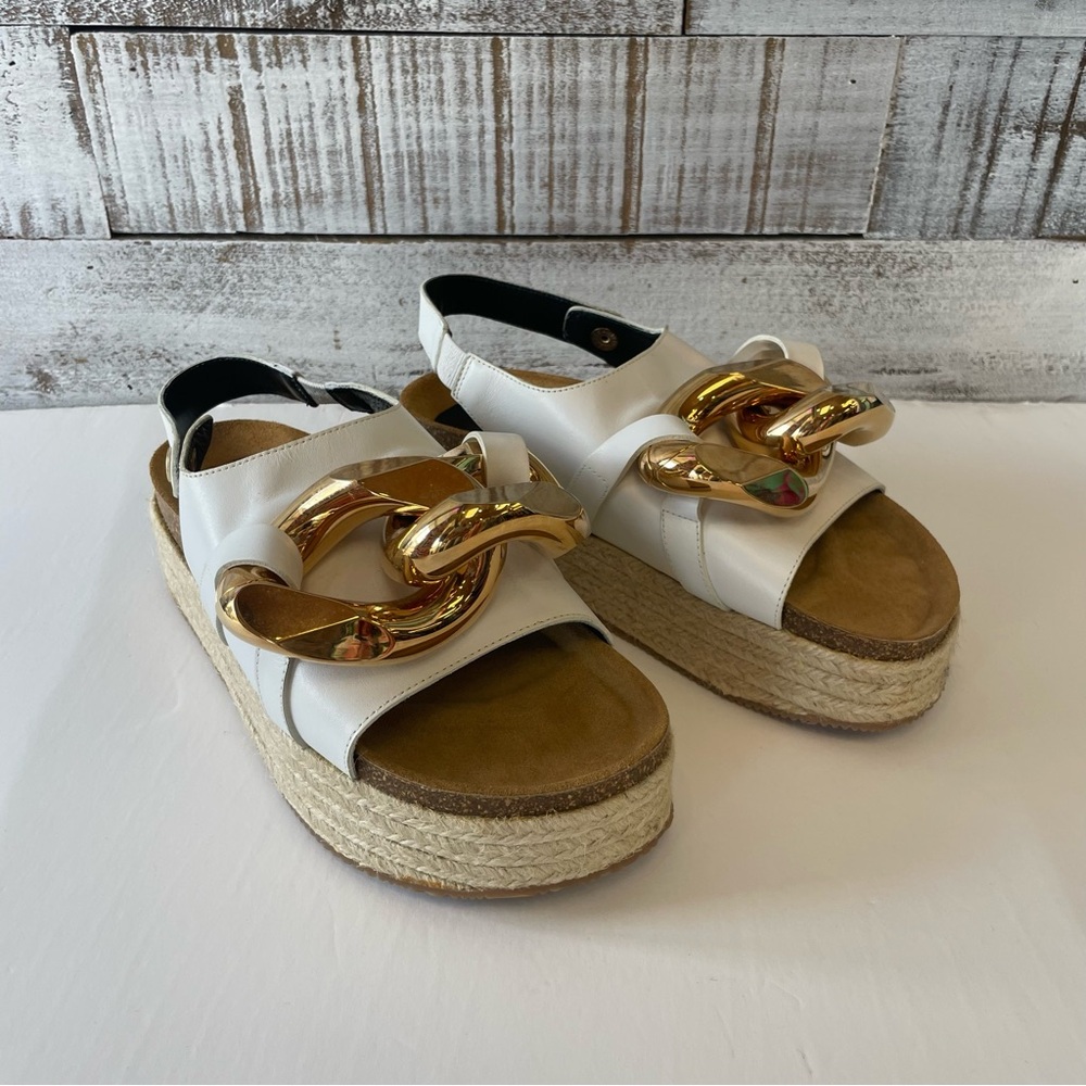 JW ANDERSON White and Gold Espadrille Shoes with Chain and Platform Sole Size 39